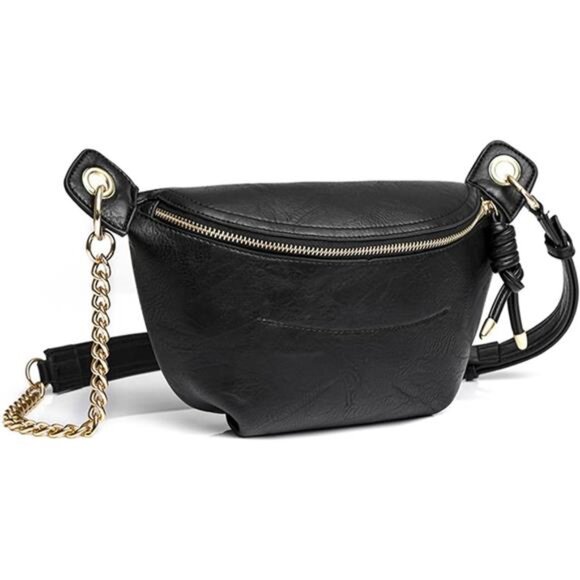 PU Leather Fanny Pack Lightweight for Travel Black - Picture 1 of 7
